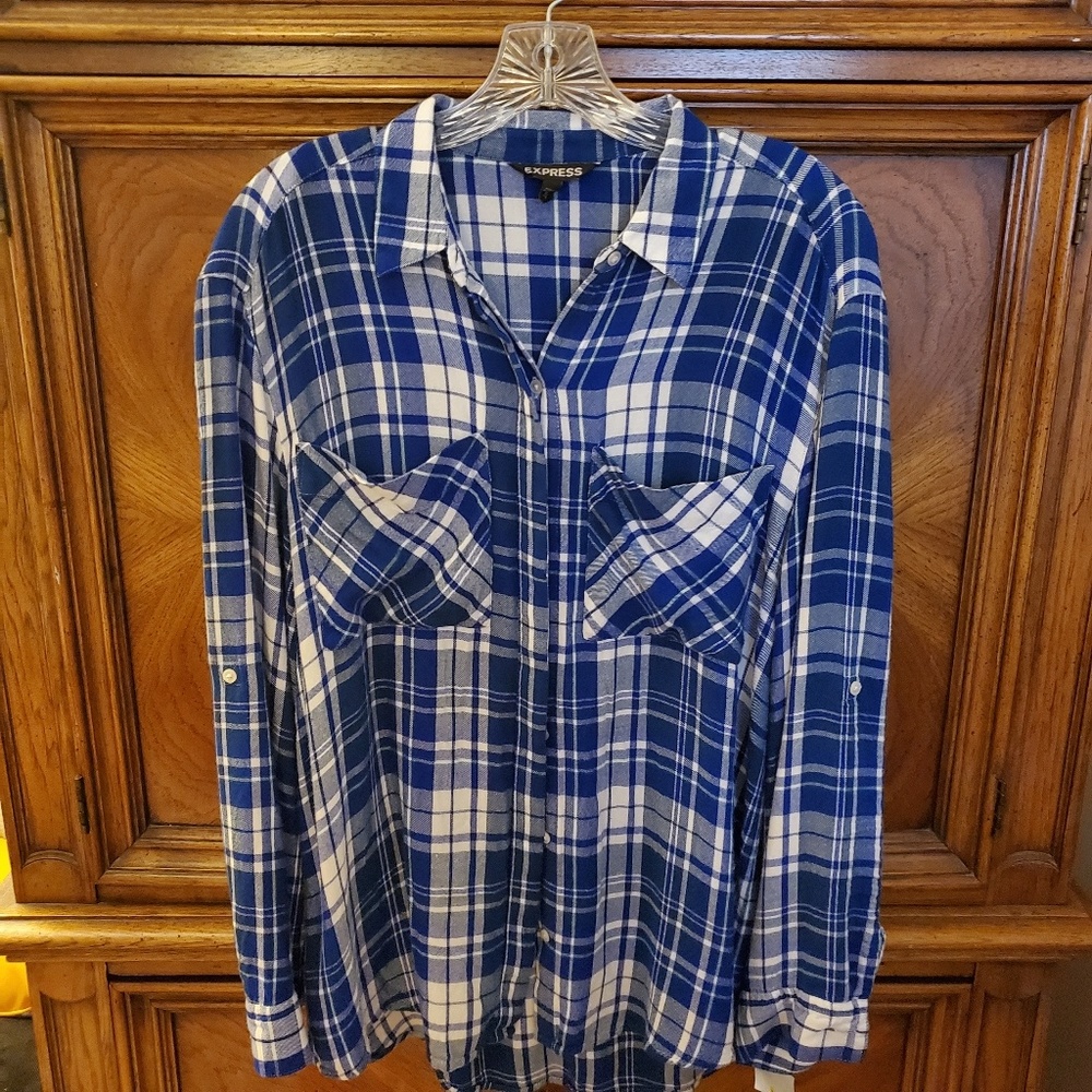 Express blue picnic plaid shirt